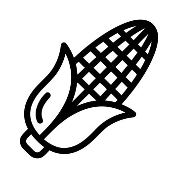 Outline Handdrawn Corn Cob With Leaves Simple Icon