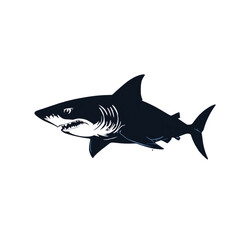 Obraz premium Shark silhouette displays a detailed predatory profile with sharp teeth and a powerful fin structure, captured in a clean dark ink style on a solid white surface for modern maritime design projects.