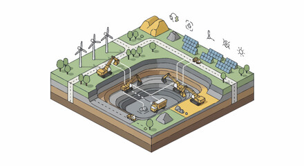 Obraz premium Sustainable Energy Production and Resource Extraction Diagram.