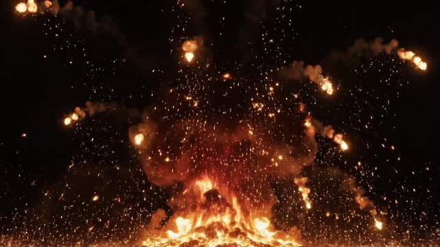Explosion with fire and sparks ideal for sleek commercial backgrounds and title sequences