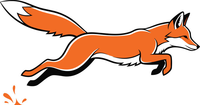 Running fox illustration in dynamic pose, wild animal jumping with motion effect for wildlife design, mascot, logo, and nature themed graphics use