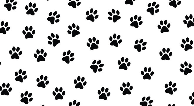 Seamless animal paw print pattern background, repeating pet footprint texture for fabric, wallpaper, wrapping paper, and decorative surface design use