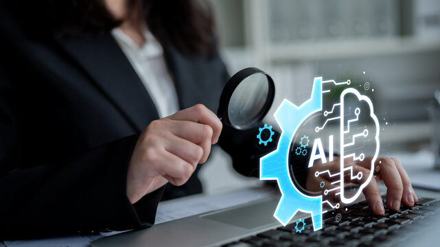 Concept of Artificial Intelligence combining industrial automation with cognitive technology. A machine learning brain processes information to optimize mechanical systems and workflows. Fermion