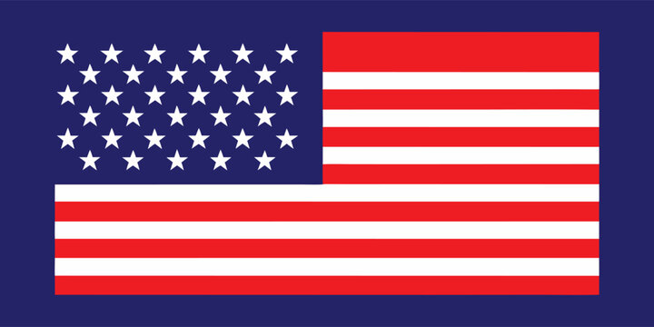 American flag flat vector graphic with blue border design, american