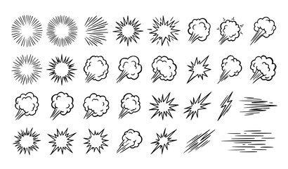 Comic Speed Lines and Explosion Burst Effects Hand Drawn Doodle Vector Set Isolated on White © MstBrishti