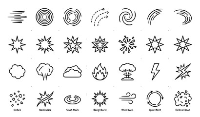 Minimal Comic Explosion and Motion Speed Line Icons Clean Outline Vector Collection © MstBrishti
