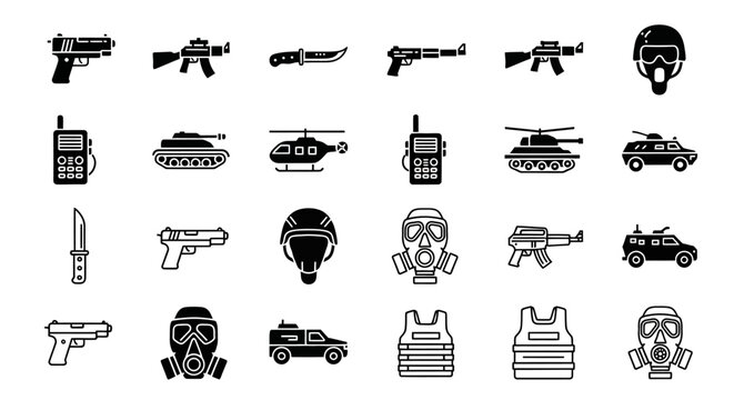 Military and tactical equipment icons