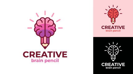 This whimsical logo artfully merges a brain with a pencil, representing creativity, innovation, and intellectual pursuits in an engaging and modern artistic style. © kexi zhang