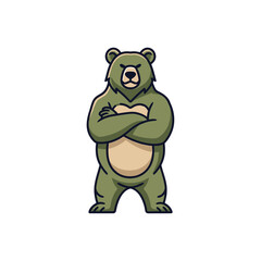 Naklejka premium cute green cartoon bear mascot standing isolated on transparent background
