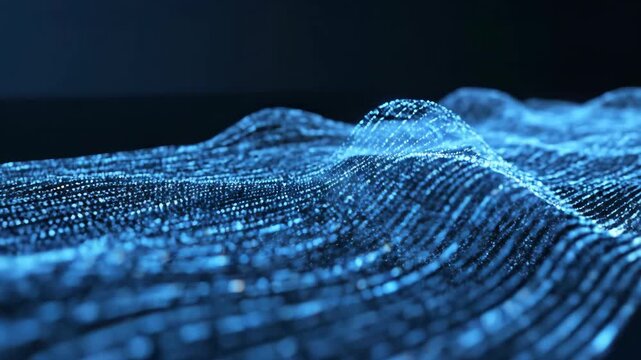 Blue Digital Wave Forming and Moving Across a Dark Background