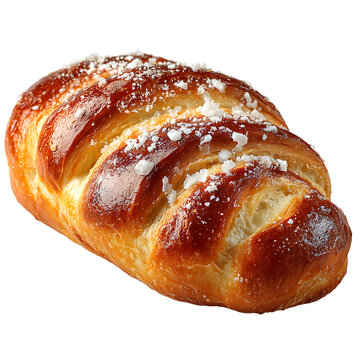 Golden brown braided brioche pastry with sugar crystals. a sweet baked bun. back