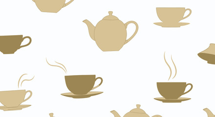 Obraz premium Seamless Pattern of Teacups and Teapots, Coffee Break, Afternoon Tea