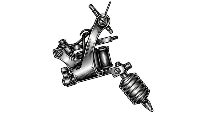 Vintage Tattoo Machine, Engraving Style
