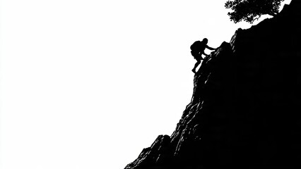 Obraz premium Silhouette of a rock climber scaling a steep cliff with determination and strength