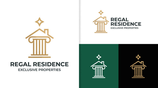 This elegant logo design features a pillar and house motif, symbolizing prestige, stability, and exclusivity in the real estate market for upscale properties and living.