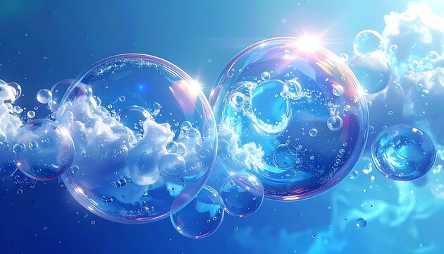A serene image of shimmering bubbles floating in water