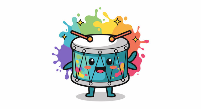 Colorful cartoon drum with splash art.