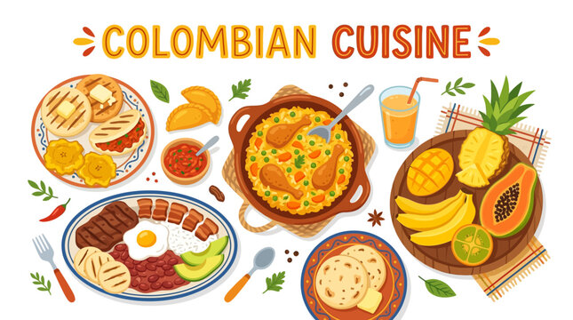 A vibrant collection of traditional Colombian dishes showcasing the rich flavors and diverse ingredients of South American food culture