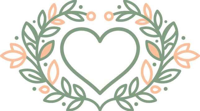 Elegant Mother&rsquo;s Day Heart Wreath with Delicate Floral and Leaf Accents, Perfect for Cards and Celebrations of Love