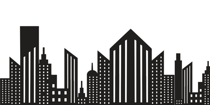 Modern Cityscape Silhouette with Diverse Architectural Styles.