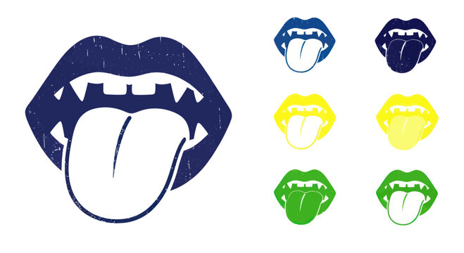 Set of stylized mouths with tongues sticking out in different colors