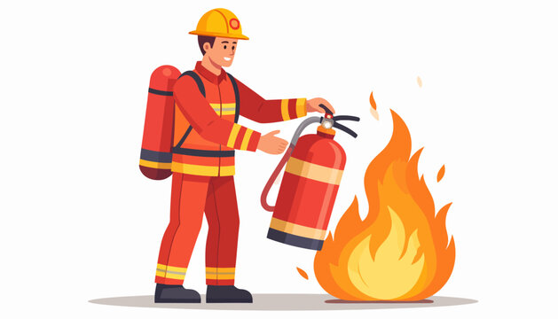 Firefighter bravely combating a blaze with a portable extinguisher, illustrating a critical moment of emergency response and fire safety
