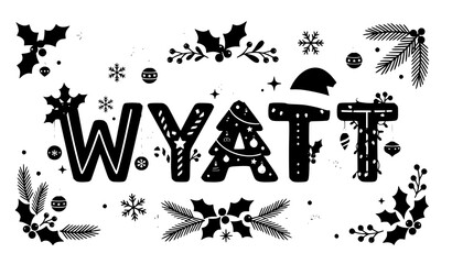 Christmas Wyatt name vector decorative typography with festive elements isolated on white background © Md