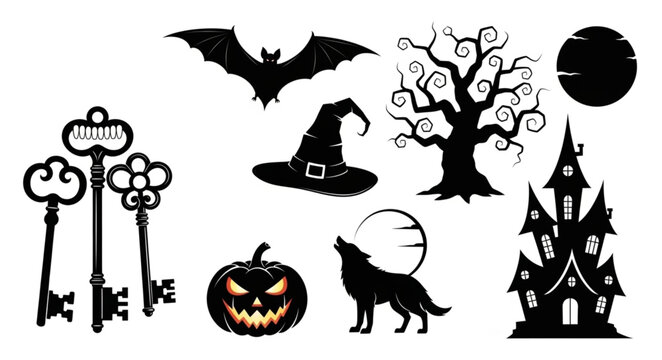 Halloween Icons Collection Silhouette Set.