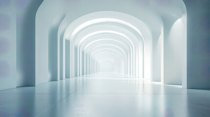 Fototapeta premium Light shines through an empty stone arch corridor in the historic tunnel