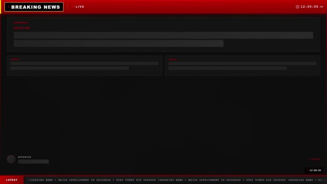 Breaking news broadcast template with red banner live ticker and headline placeholder