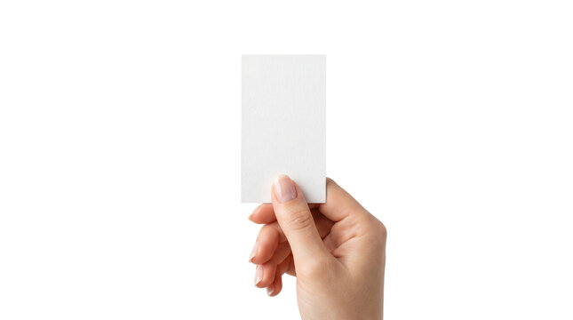 Hand holding vertical blank card isolated on transparent background png