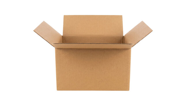 Open empty brown cardboard box isolated on transparent background png