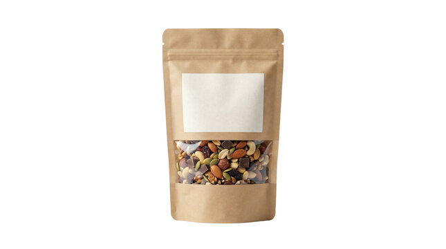 Kraft paper doypack with nuts isolated on transparent background png