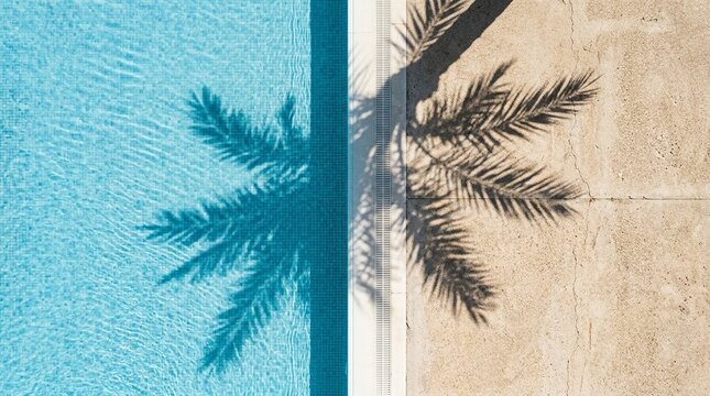 Palm Tree Shadow Over Pool Aerial View
