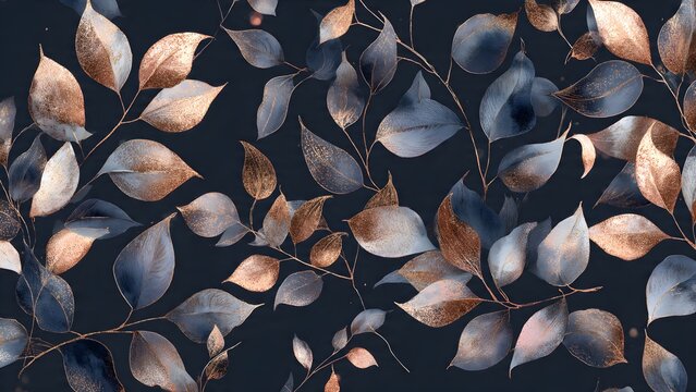 Dry autumn leaves with a detailed abstract texture lay scattered on the ground in a black and white pattern of fallen nature