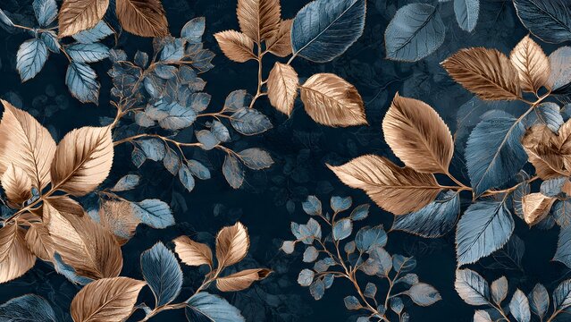 A seamless nature pattern of orange and yellow fall foliage creates a beautiful autumn leaves texture on a rustic wooden table background for seasonal floral wallpaper and art design