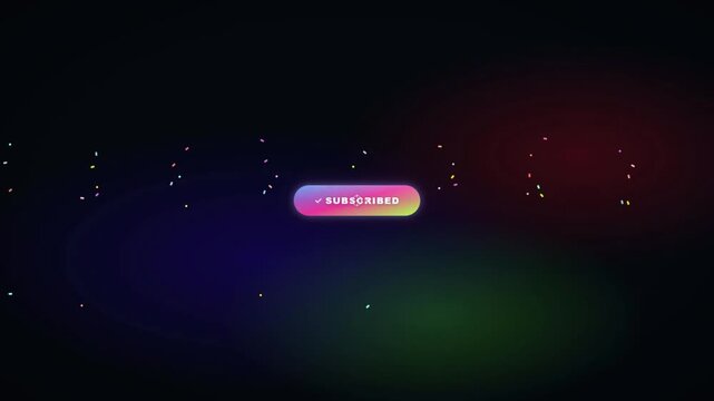 Animated subscribed button with confetti celebration on colorful gradient background