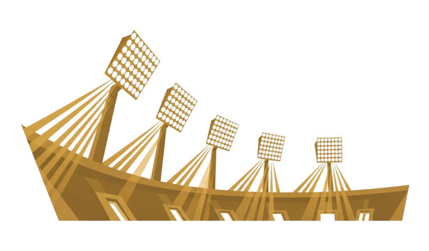 Golden stadium illustration a modern sports venue with towering floodlights