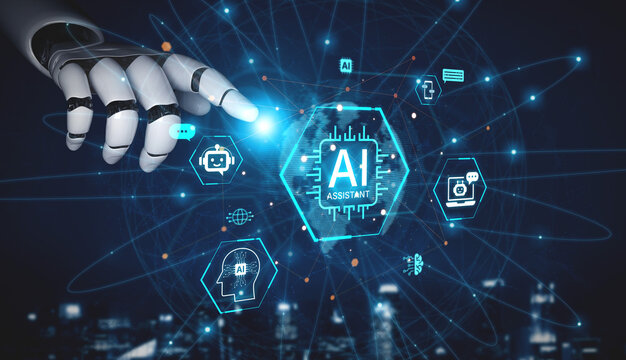 Global AI Assistant network and digital AI connectivity nodes on world globe cyberspace background, futuristic AI technology connected ecosystem. Neural network AI machine learning system. Corpus