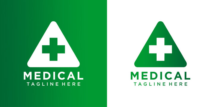 Medical logos with green and white triangular symbols are displayed side by side