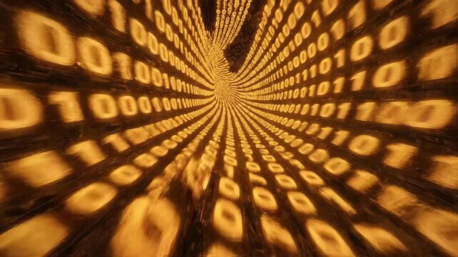 Digital binary code tunnel highlighting artificial intelligence and digital evolution