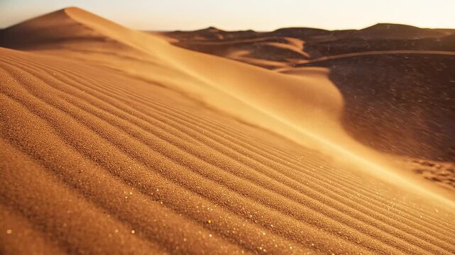 Desert sand dunes at sunset ideal for travel vlogs and eco-friendly campaigns