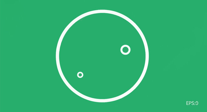 Minimalist vector illustration featuring three white circular outlines of varying sizes on a solid green background, showing one large central ring with two smaller rings inside.