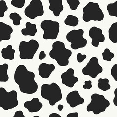 Fototapeta premium Seamless Cow Print Pattern - Black Spots on White Background.