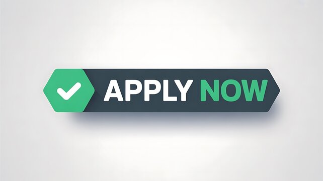 Apply now button, green checkmark, call to action, web design element, application icon