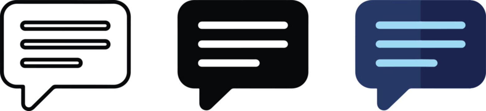 Set of chat bubble message icons in outline solid and blue styles representing communication messaging conversation and social interaction vector illustration