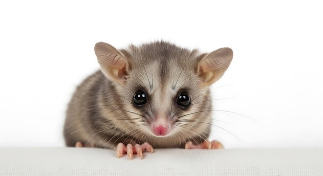 Cute possum with big eyes looking.