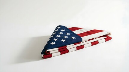 Obraz premium Folded American flag, a symbol of patriotism and remembrance, presented on a clean white background