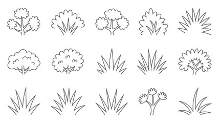 Fototapeta premium A collection of simple black and white line drawings depicting various shrubs and trees in different shapes and sizes high quality professional detailed modern elegant stylish