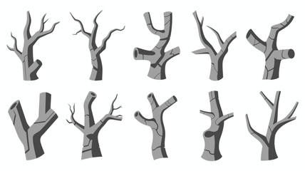 Obraz premium A collection of stylized gray tree trunks and branches are presented against a plain white background showcasing various forms and angles high quality professional detailed modern